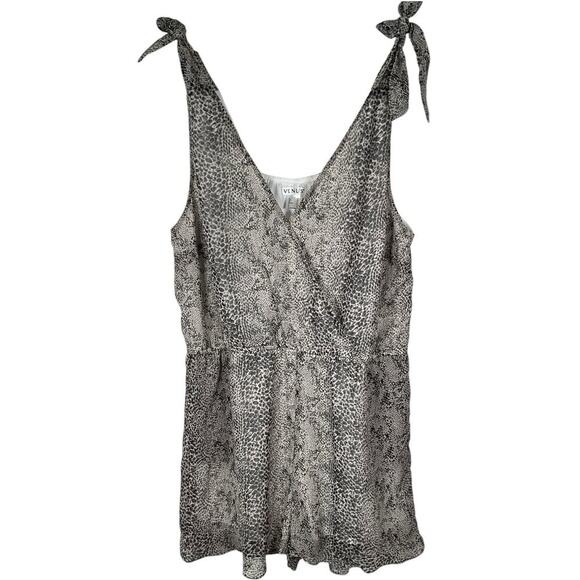 VENUS Animal Print Romper Size 16 V-Neck button Closure Tie Straps Elastic Waist - Picture 3 of 10